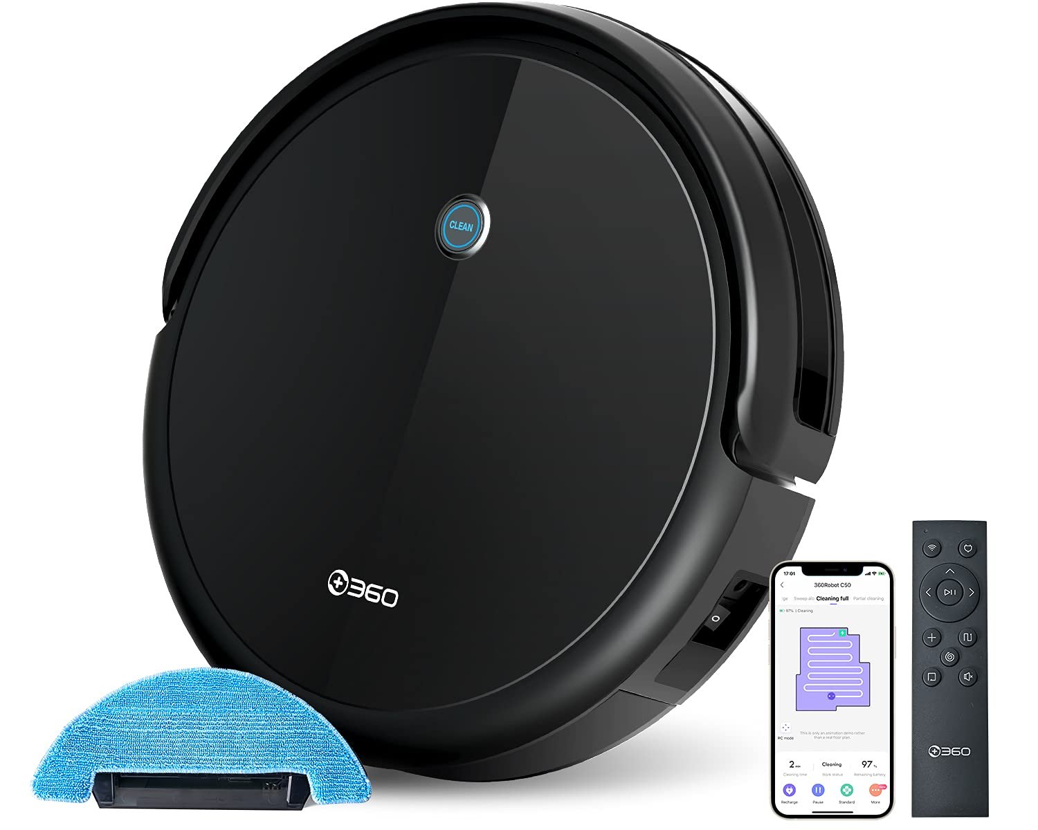360 C50 Robot Vacuum and Smart Water Mop, with Remote