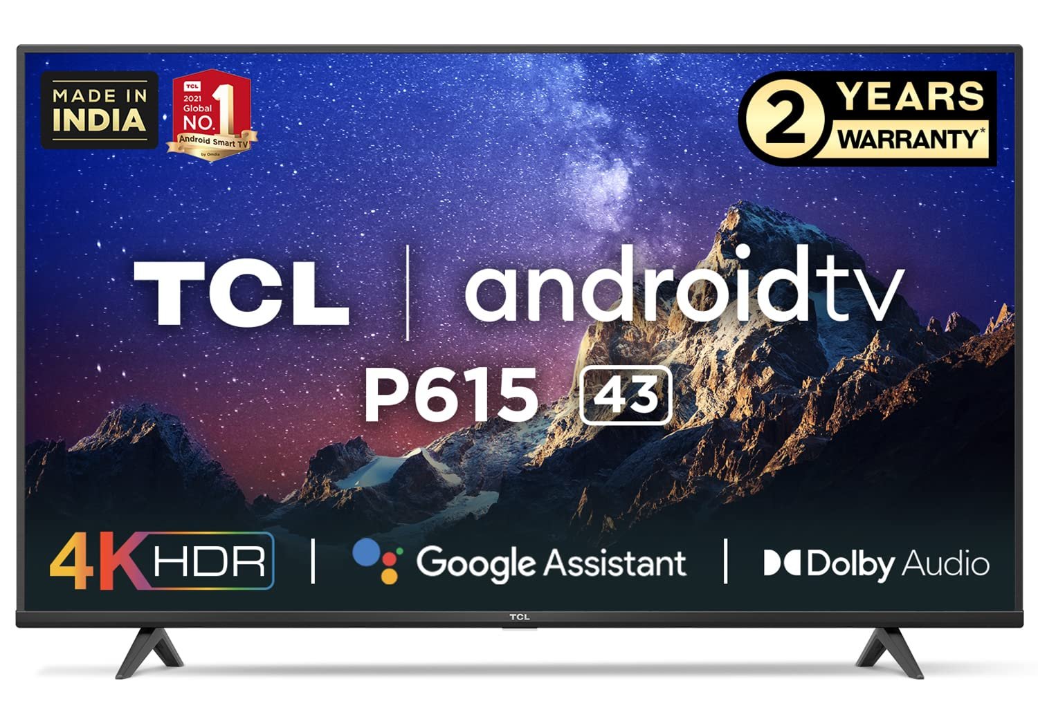 TCL 108 cm (43 inches) 4K Ultra HD Certified Android Smart LED TV 43P615 (Black)