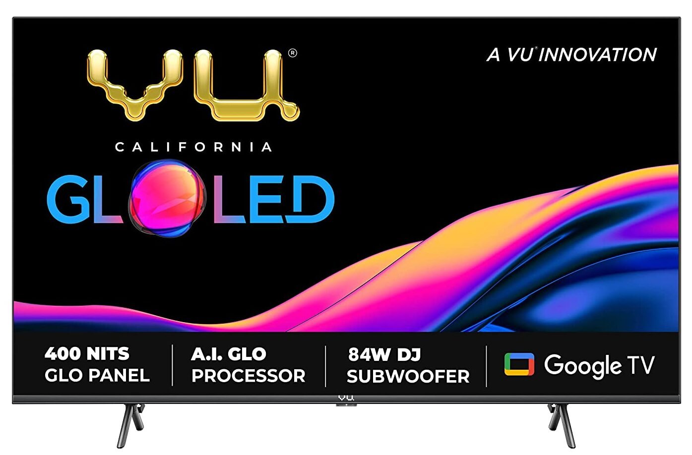 VU 108 cm (43 inches) The GloLED 84 Watt DJ Sound Series 4K Smart Google TV